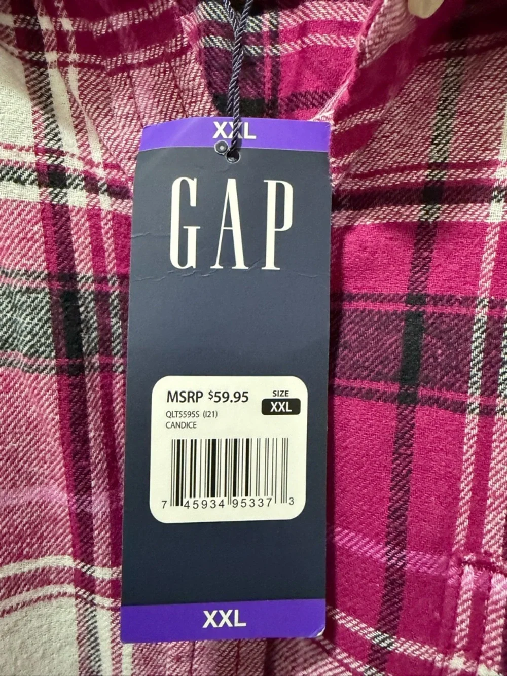 GAP Men’s Fuchsia Plaid Button-Down Shirt - Picture 3 of 5